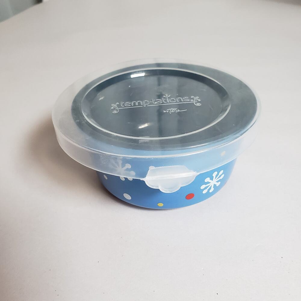 Temptations By Tara Winter Whimsy Hand Painted Bowl With Lid 6oz‎ Oven Safe Snow